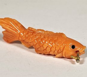 Fine Hand Carved Coral Fish Pendant Chinese