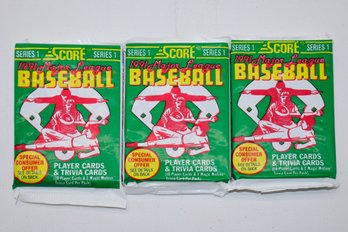 3 1991 Unopened Score Major League Baseball Player Cards & Trivia Cards