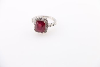 Sterling Silver Large Ruby And White Topaz Ring Size 7