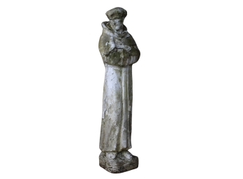 Vintage Well Patina-ed 28' Concrete Statue Of St. Francis With Bird