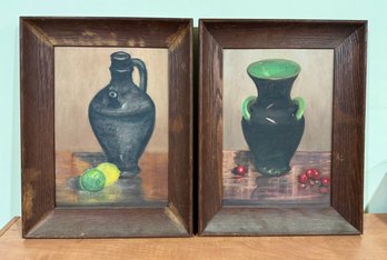 Vintage Oil On Board Vases In Frame