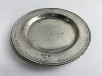 18th C. Antique Pewter Plate, Monogrammed F.C.S., 1777