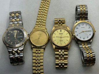 Grouping Of 4 Vintage Men's Watches- GRUEN DIAMOND, ARMITRON AND 2 PULSAR SEIKO SPORTS WATCHES