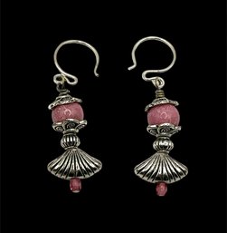 Vintage Sterling Silver And Pink Stone Dangle Earrings