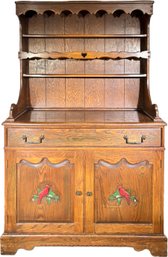 A Vintage Solid Oak Buffet And Hutch Top By The Old Hickory Furniture Company - Carved Robin Motif