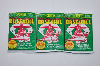 3 1991 Unopened Score Major League Baseball Player Cards & Trivia Cards