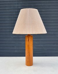 Mid Century Teak Table Lamp With Pleated Shade