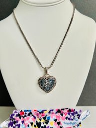 Brighton 'Crystal Voyage' Heart Necklace 16' Chain 2' Swarovski Blue Crystal Pendant With Bag