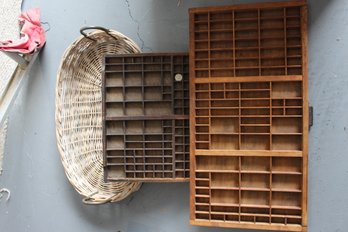 Large Wicker Tray And 2 Antique Type Trays