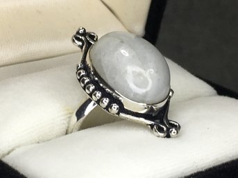 Very Unusual 925 / Sterling Silver Cocktail Ring With Highly Polished Moonstone - VERY Nice Ring - New !