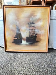 Framed Oil On Canvas Signed Carlson - Sailboats