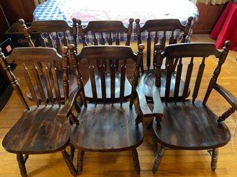 6 Vintage Wood Dining Chairs 2 Armchairs 21x18x36 And 4 Side Chairs 18x17.5x36 All Are Sturdy