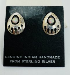 GENUINE INDIAN STERLING SILVER OPAL BEAR PAW EARRINGS