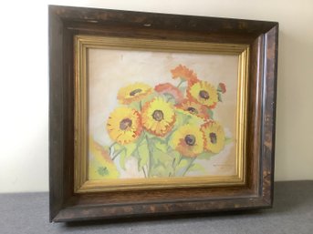 Framed Yellow And Orange Mums Signed Watercolor