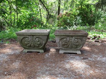 A Matching Pair Of Square Concrete Planters