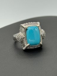 Judith Ripka Polished Turquoise & CZ Sterling Silver Cocktail Ring