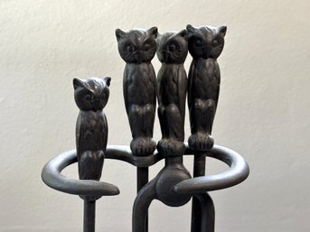 A Charming Set Of Vintage Owl Hearth Tools In Cast-Iron
