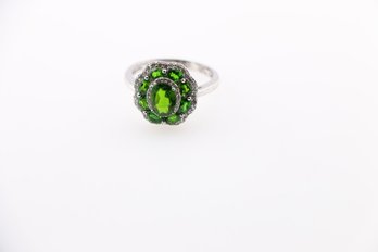 Sterling Silver Green Garnet Ring Size 8.75