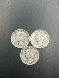 3 Mercury Dimes 1943, 1943-D, 1943-S