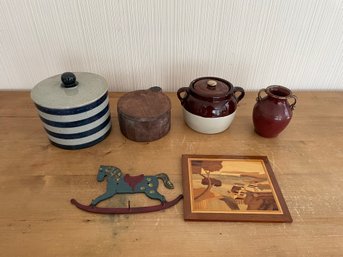 Random Lot Bean Pot Candle Cheese Jar Rocking Horse Marquetry Jug