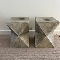 A Pair Of Ceramic End Tables - In Style Of Petrified Wood