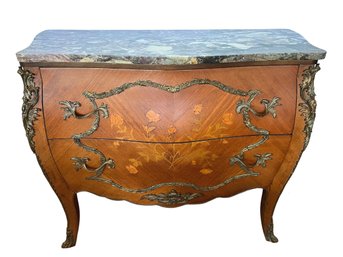 French Louis XV Style Bombe Chest With Marble Top