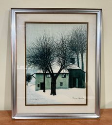 Winter House & Barn Landscape Print By Jacques Deperthes