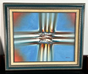 Vintage Mid Century Abstract Acrylic On Canvas Painting