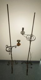 2 Vintage Wrought Iron And Brass Adjustable Lamps ~ Work Great ~