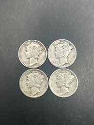 4 Mercury Dimes (2)1942, 1942-S, 1945