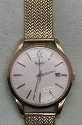 Sharp HENRY LONDON SHOREDITCH Gold Plated Unisex Dress Watch With Mesh Band And Convex Crystal