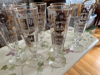 Set Of Vintage Pilsner Glasses Historic Inn Glasses Gold Trim