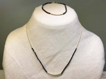 Italian 14 K Gold & Hermatite Necklace & Bracelet Set