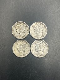 4 Mercury Dimes 1942, 1942-S, 1944-D, 1944-S