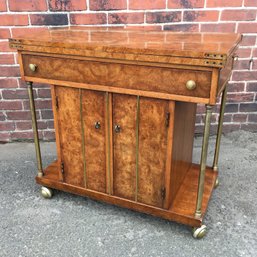 Spectacular Midcentury / MCM Cocktail Cart By Weiman - Beautiful Burl Wood - Black Formica Top - Very Nice