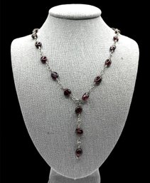 Vintage Sterling Silver Burgundy Beaded Y Shaped Necklace