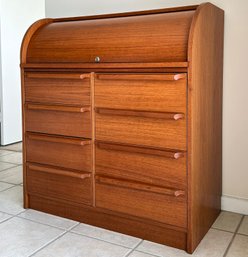 A Vintage Danish Modern Teak Roll Top Desk