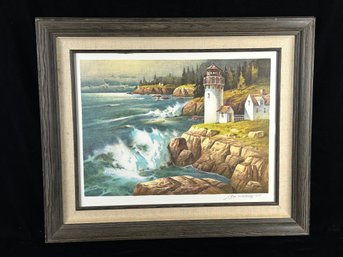 New England Lighthouse Lithograph By Tom Nicholas With COA