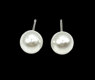 Sterling Silver Large Pearl Color Stud Earrings