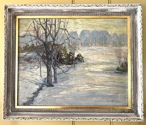 Framed Signed Oil On Canvas Winter Scene