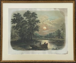 Summer Moonlight On Lake Chautauqua - Victorian Lithograph From MULLER, LUCHSINGER & CO.
