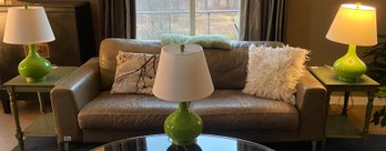 Three MCM Green Vase Style Table Lamps