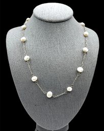 Vintage Sterling Silver Baroque Pearl Style Necklace