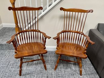Harden Solid Cherry Comb- Back Windsor Style Armchairs, Late 20th Century - A Pair