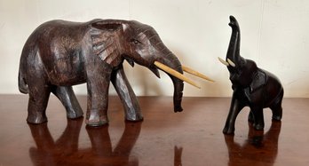 Lot Of  2 Wooden Elephants