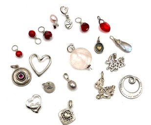 Lot Of Various Red, Pink And Sterling Silver Pendants