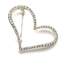 Large Sterling Silver CZ Stones Heart Brooch/pin