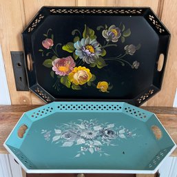 A Set Of 2 Metal Hand Painted Trays