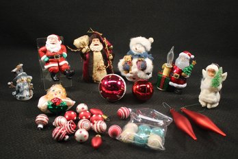 Mixed Vintage Christmas With Glass Ornaments From Merck, Etc., Snowman, Santa Claus Outlet Light, Angel & More