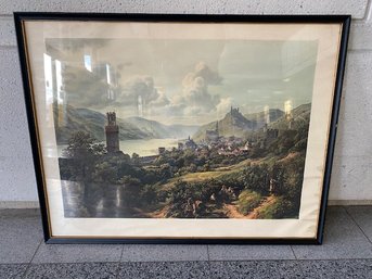 Vintage Large Black Framed Schilbach Landscape Print